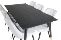 Spisegruppe Dipp & Velvet Deluxe 180 x 90 + spisestol 2-pakk – svart og grå