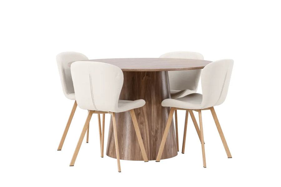 Spisegruppe rund ⌀120 2-pakk – natur og beige