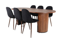 Spisegruppe Bianca & Polar Oval 200 x 90 + spisestol 2-pakk – valnøtt og svart
