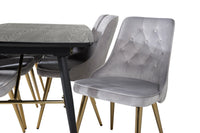 Spisebord Gold & Velvet Deluxe rektangulært 180 x 85 + spisestol 2-pakk – svart og grå