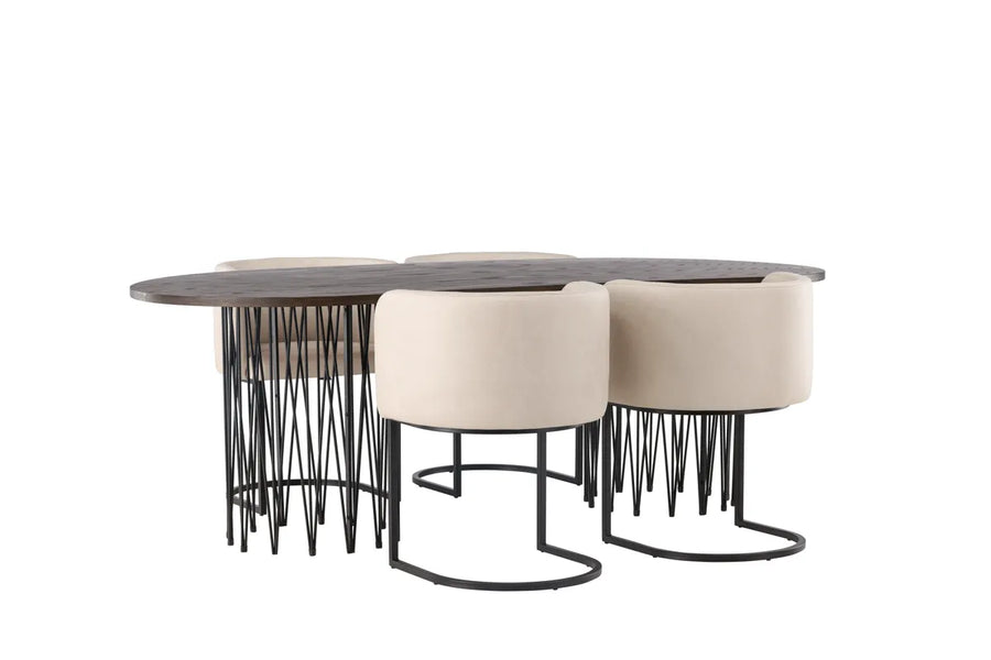 Spisegruppe oval 220 x 100 – mokka og beige