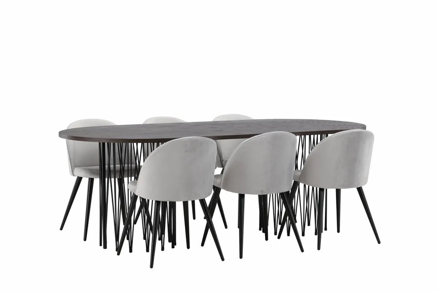 Spisegruppe oval 2-pakk 220 x 100 – grå og mocca