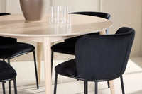 Spisestol Edina & Flora 2-pakk svart + Rundt spisebord ⌀120 – hvitvasket