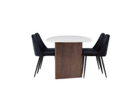 Spisegruppe oval 180 x 90 + 2-pakk spisestoler – lys grå og svart