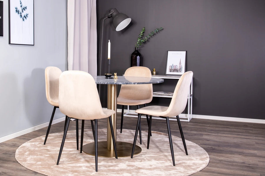 Spisestol Polar & Estelle 2-pakk + spisebord rundt ⌀106 – beige og mørkegrå