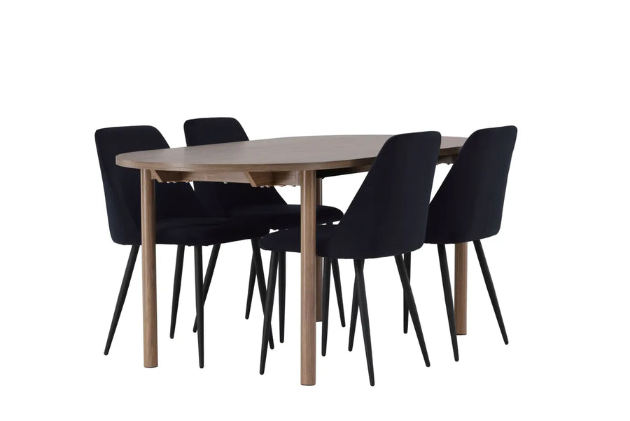 Spisegruppe oval 180 x 90 2-pakk – natur og svart