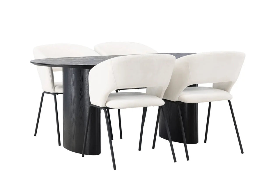 Spisegruppe oval 2-pakk 180 x 90 – offwhite og svart