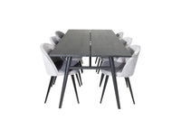 Spisegruppe Sleek & Velvet 195 x 95 + spisestol 2-pakk – svart og grå