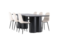 Spisestol Polar & Olivia 2-pakk + rektangulært spisebord 210 x 100 – beige og svart