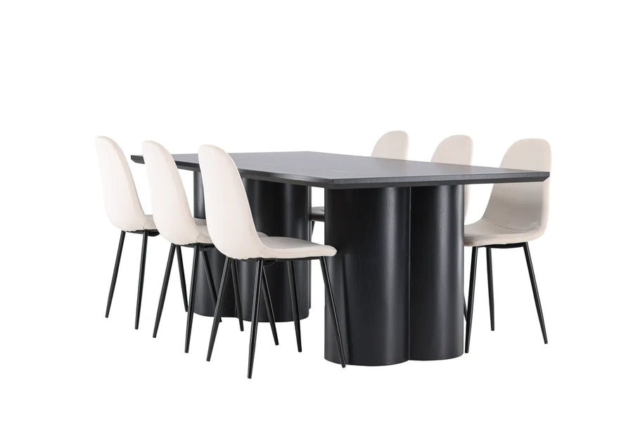 Spisestol Polar & Olivia 2-pakk + rektangulært spisebord 210 x 100 – beige og svart