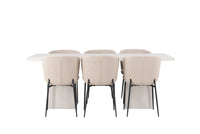 Spisestol Modesto & Olga 2-pakk + Spisebord rektangulært 200 x 90 – beige og hvit