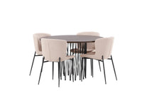 Spisestol Modesto & Stone 2-pakk – beige + Spisebord rundt ⌀120 – mocca
