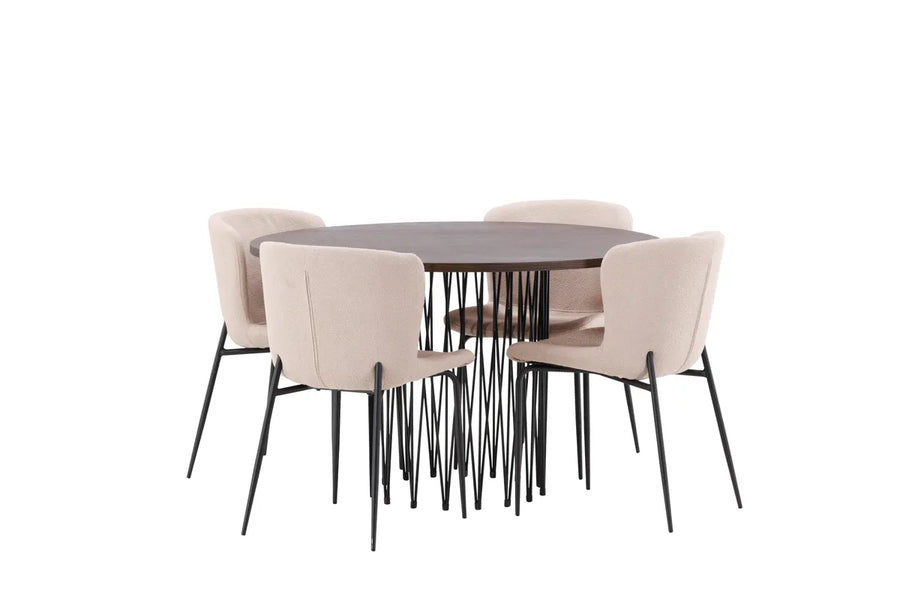 Spisestol Modesto & Stone 2-pakk – beige + Spisebord rundt ⌀120 – mocca