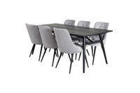 Spisebord Sleek & Velvet Deluxe 195 x 95 + 2-pakk spisestol – svart og lys grå