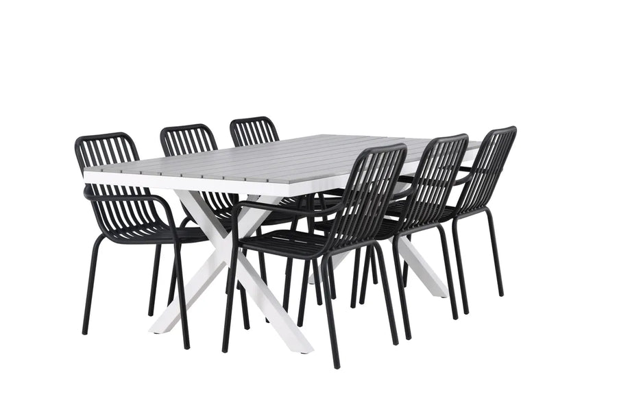 Spisebord Garcia & Peking 200 × 100 + spisestol 2-pakk – grå og svart