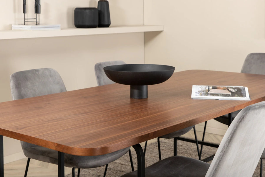 Spisestol Muce & Uno 2-pakk + Spisebord rektangulært 200 x 90 – grå og natur