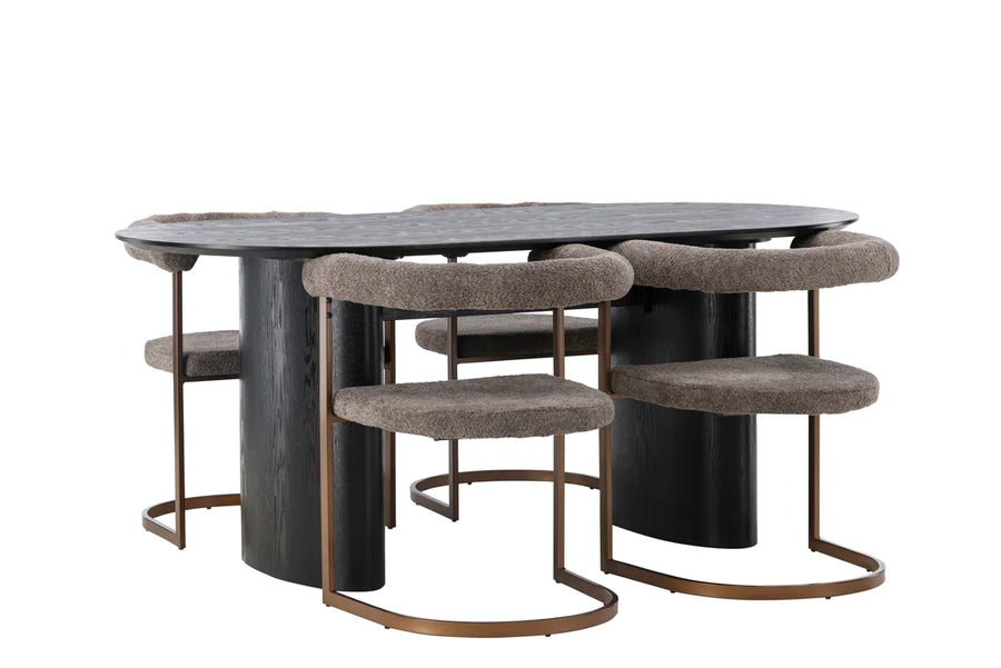 Spisegruppe Isolde & Morning oval 180 x 90 + spisestol 2-pakk – svart og brun