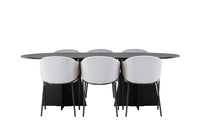 Spisegruppe Bootcut & Evelina oval 230 x 115 + 2-pakk spisestoler – svart og grå