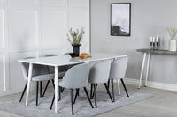 Spisegruppe Polar & Velvet rektangulært 180 x 90 + 2-pakk spisestoler – hvit og lys grå