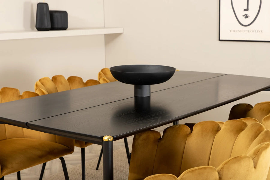 Spisestol Limhamn & Pelle + Spisebord 190 x 90 – gul og svart