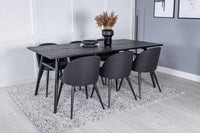Spisegruppe Sleek & Velvet 195 x 95 + 2-pakk spisestol – svart