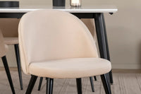 Spisegruppe Jimmy & Velvet rektangulær 150 x 90 + 2-pakk spisestol – hvit og beige