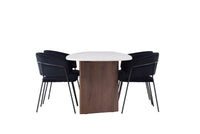 Spisebord ovalt 180 x 90 + spisestol 2-pakk – lys grå og svart