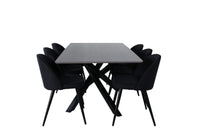 Spisestol Velvet & Piazza 2-pakk + rektangulært spisebord 180 x 90 – svart