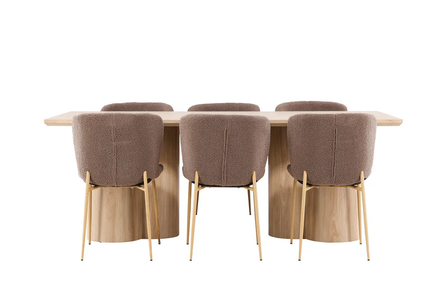 Spisestol Modesto & Olivia 2-pakk + spisebord 210 x 100 – brun og natur