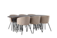Spisegruppe oval 220 x 100 – beige og mokka