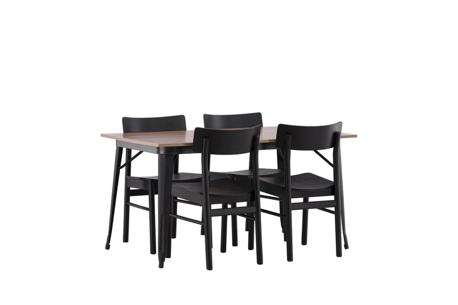 Spisegruppe Tempe & Montros 140 x 80 med 2-pakk spisestoler – valnøtt og svart
