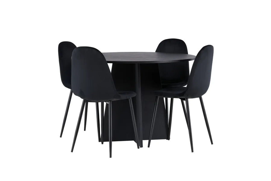 Spisestol Polar & Bootcut 2-pakk + Spisebord rundt ⌀110 – svart