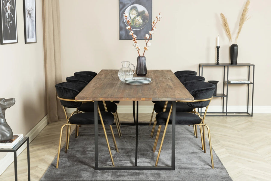 Spisegruppe Arrow & Padang spisestol 2-pakk + rektangulært spisebord 250 x 100 – svart og natur