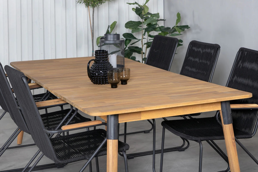 Spisegruppe rektangulær 210 x 100 + spisestol 2-pakk – natur og svart