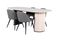 Spisegruppe oval 200 x 90 + spisestol 2-pakk – hvitkalket og grå