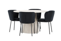 Spisestol Edina & Lanzo 2-pakk – svart + Spisebord rundt ⌀120 – beige