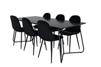 Spisegruppe Petra & Polar 190 x 90 + spisestol 2-pakk – svart
