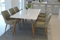 Spisestol Plaza & Polar 2-pakk + Rektangulært spisebord 180 x 90 – grå og hvit