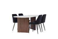 Spisegruppe oval 180 x 90 + 2-pakk spisestoler – lys grå og svart