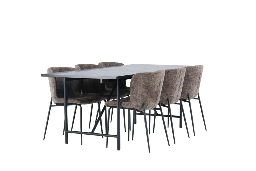 Spisestol Modesto & Astrid 2-pakk – brun + Rektangulært spisebord 200 x 90 – svart