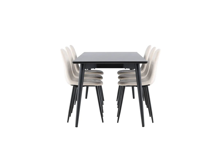 Spisestol 2-pakk – beige + Rektangulært spisebord 230 x 85 – svart