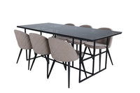 Spisegruppe rektangulær 200 x 90 + spisestol 2-pakk – svart og beige