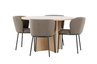Spisegruppe Edina & Strada 2-pakk spisestoler + rektangulært spisebord ⌀120 – brun og hvitvasket