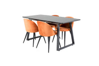 Spisestol Velvet & Inca 2-pakk – rustoransje + Rektangulært spisebord 160 x 85 – svart