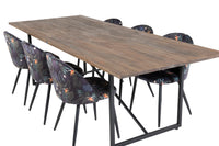 Spisegruppe Padang & Velvet 250 x 100 + 2-pakk spisestoler – natur og svart