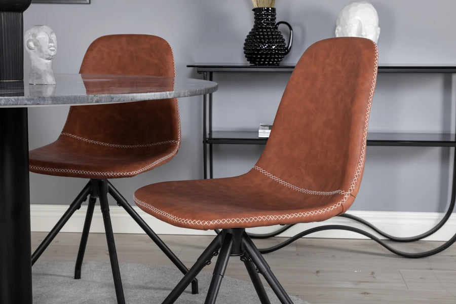 Spisestol Polar & Estelle 2-pakk + Spisebord rundt ⌀106 – brun og mørk grå