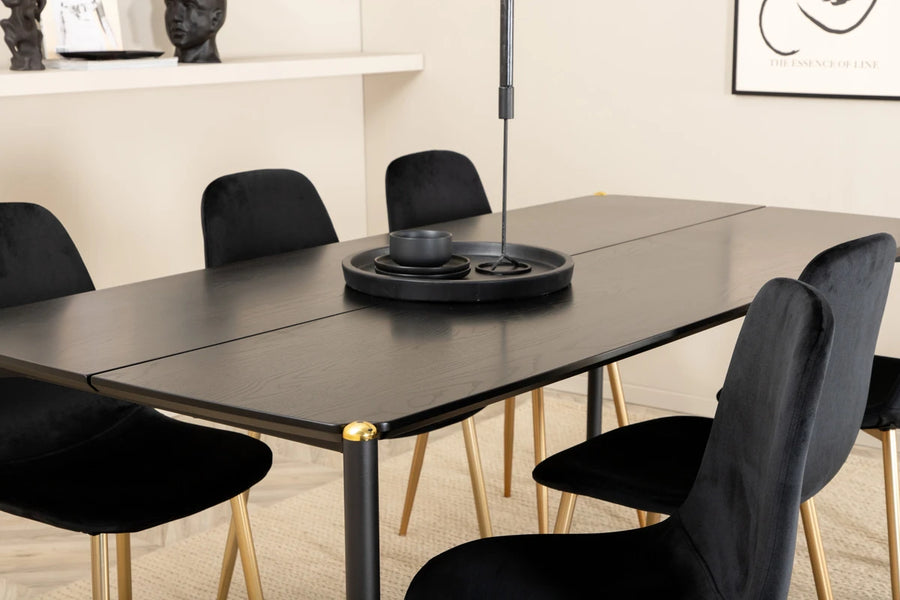Spisebord Pelle & Polar 190 x 90 + Spisestol 2-pakk – svart