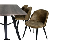 Spisestol Velvet & Marina 2-pakk + rektangulært spisebord 180 x 90 – grønn og natur