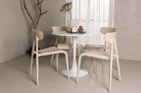 Spisestol Ursholmen & Hamden 2-pakk + Spisebord rundt ⌀80 – beige og hvit