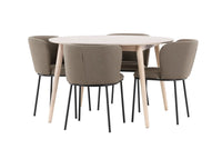 Spisestol Edina & Flora 2-pakk – brun + Spisebord rundt ⌀120 – hvitkalket